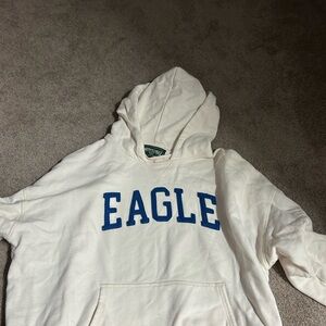 Eagle Cream Hoodie with Blue Lettering